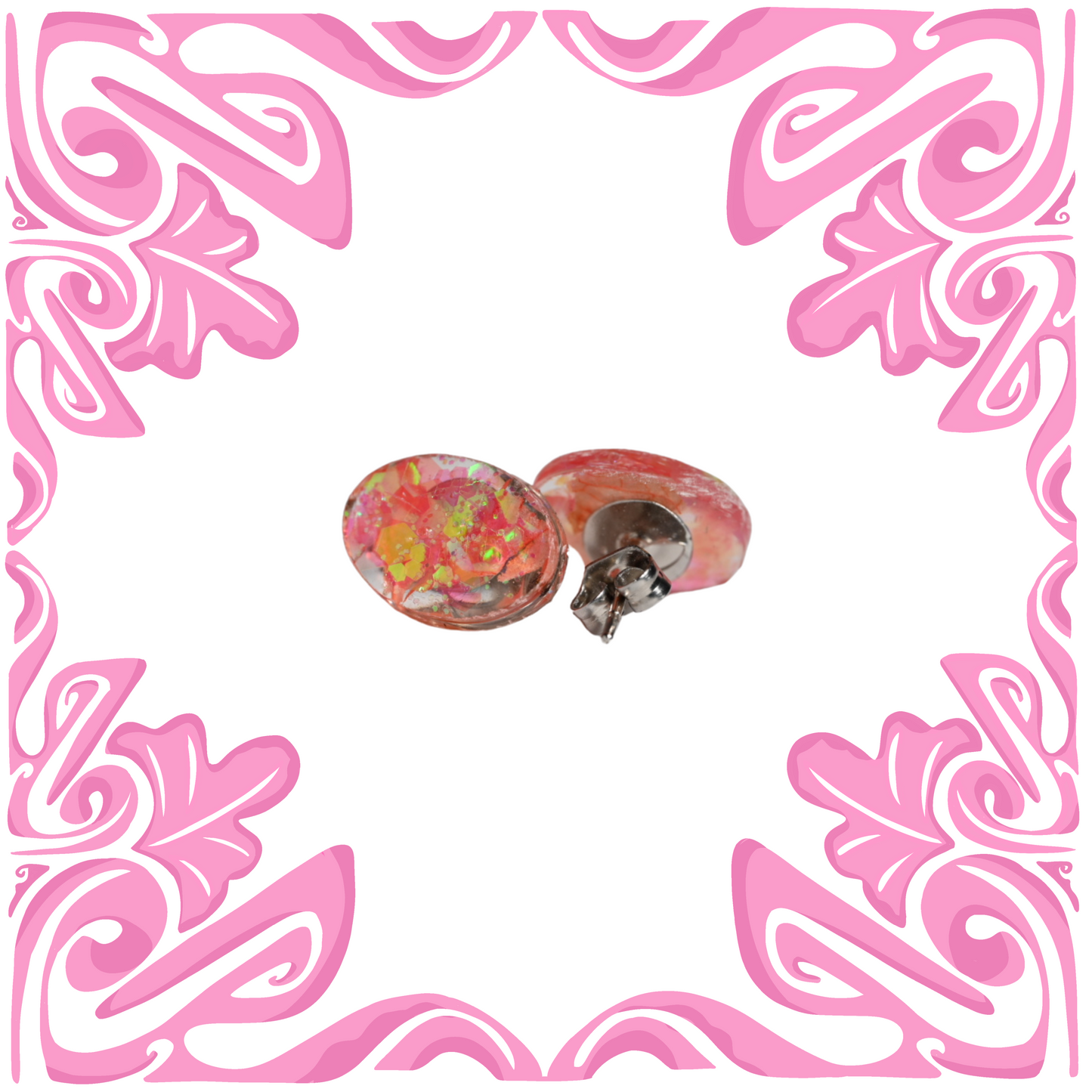 GLITTER PEACH OVAL EARRINGS