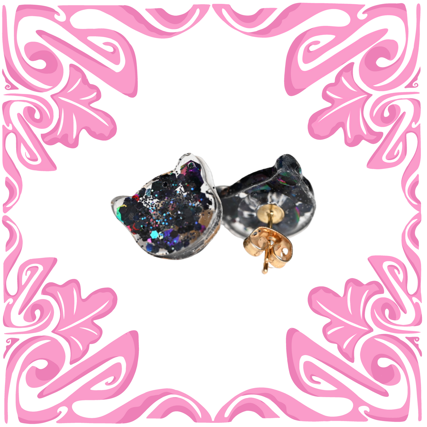 BLACK GLITTER KITTY EARRINGS