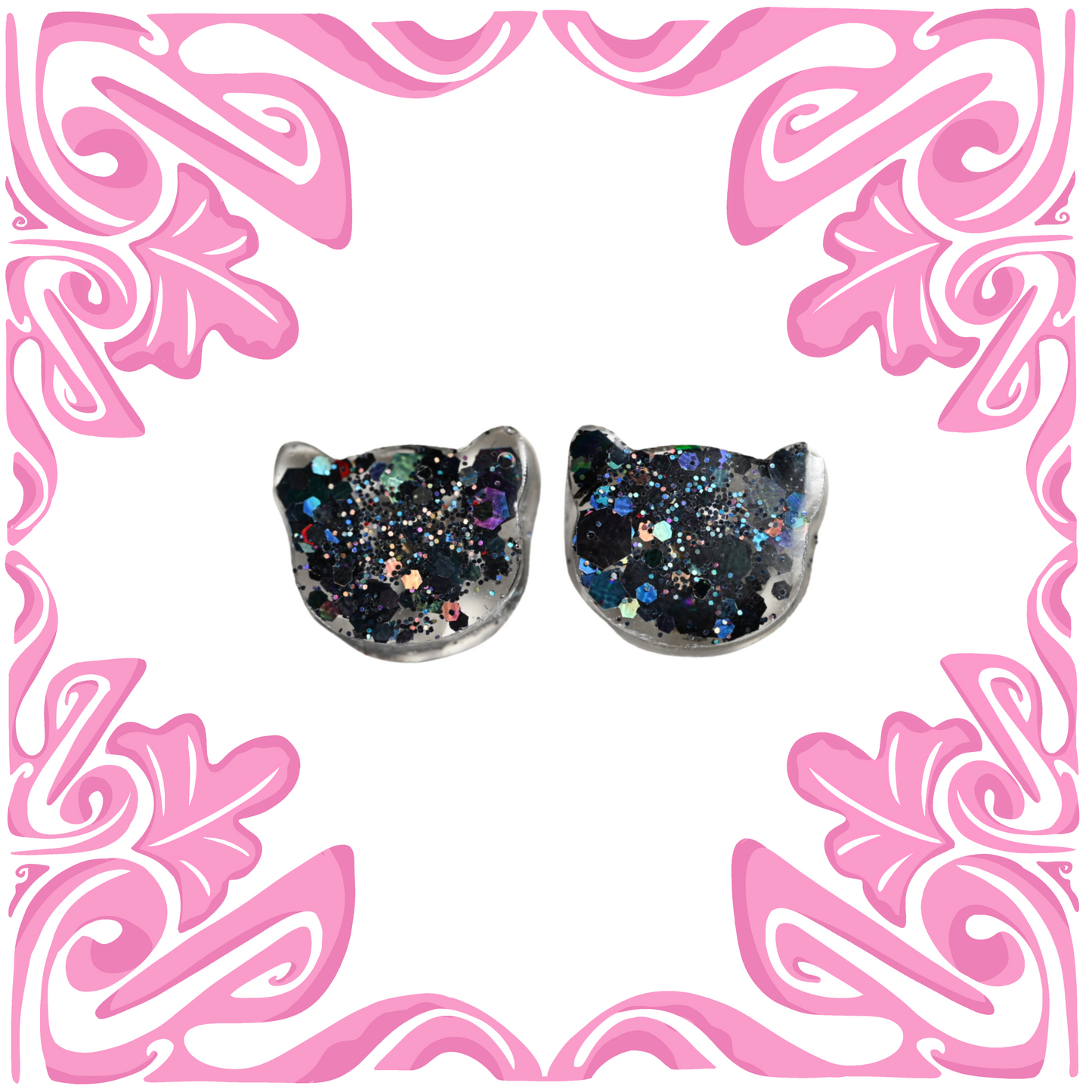 BLACK GLITTER KITTY EARRINGS