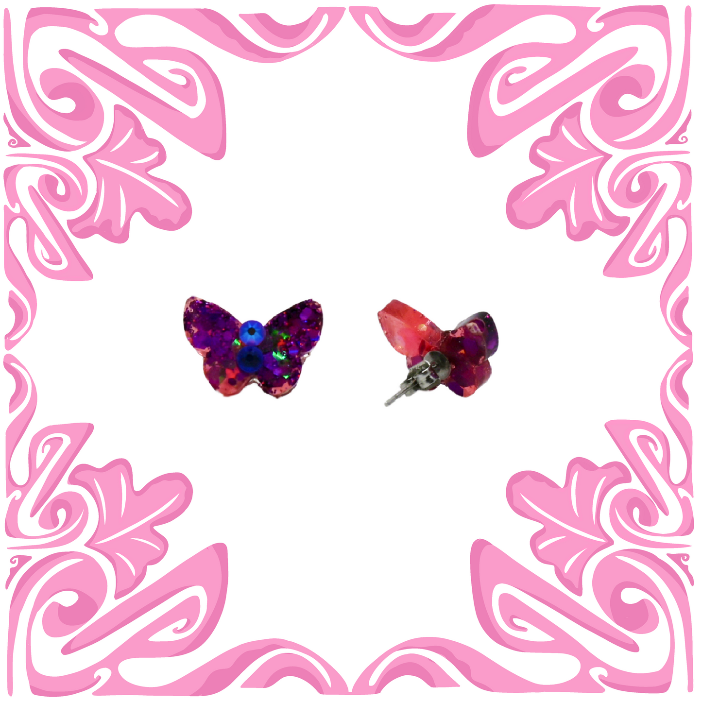 PURPLE & PINK BUTTERFLY SWAROVSKI EARRINGS