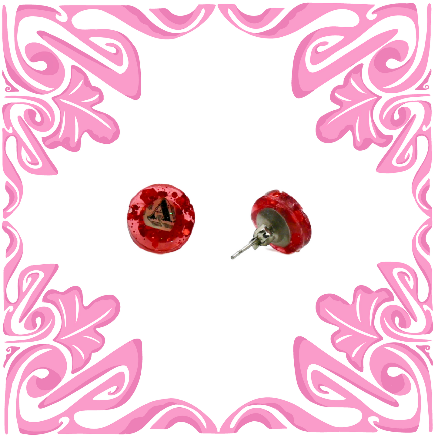 RED HEXAGON MONEY LETTER "A" EARRINGS