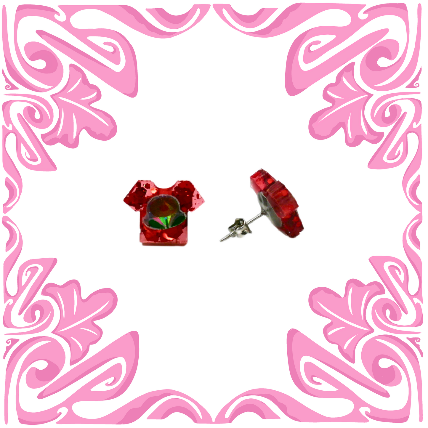 RED FLOWER T-SHIRT EARRINGS