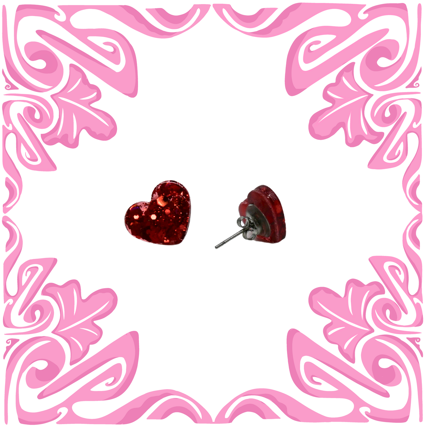 HEXAGON HEART GLITTER EARRINGS