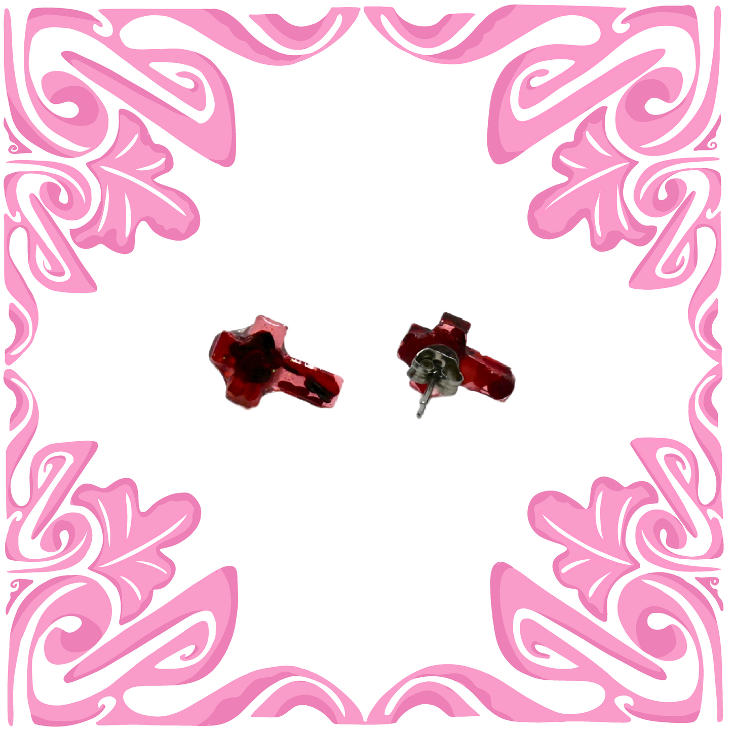 RED HEART CROSS EARRINGS