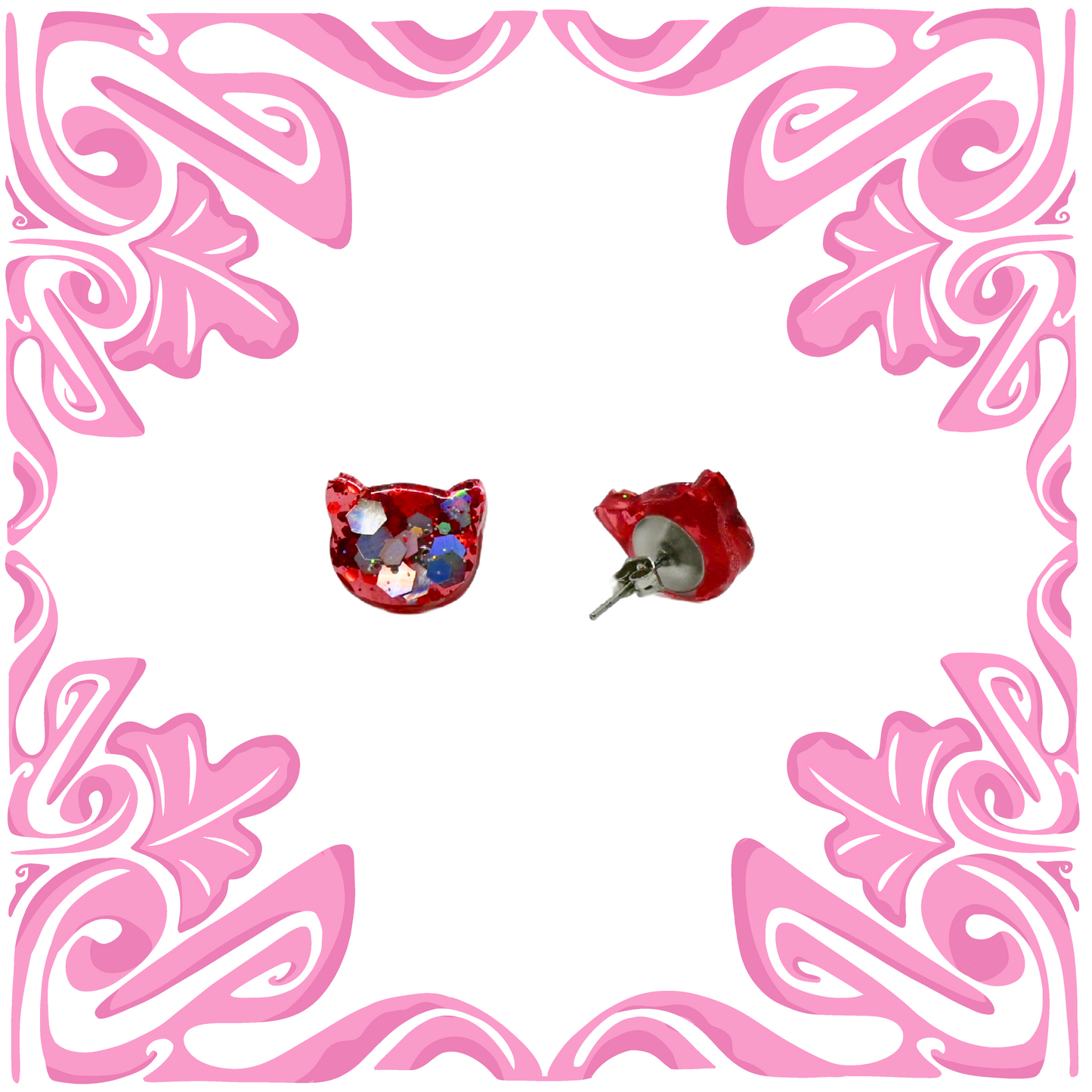 RED GLITTER KITTY EARRINGS