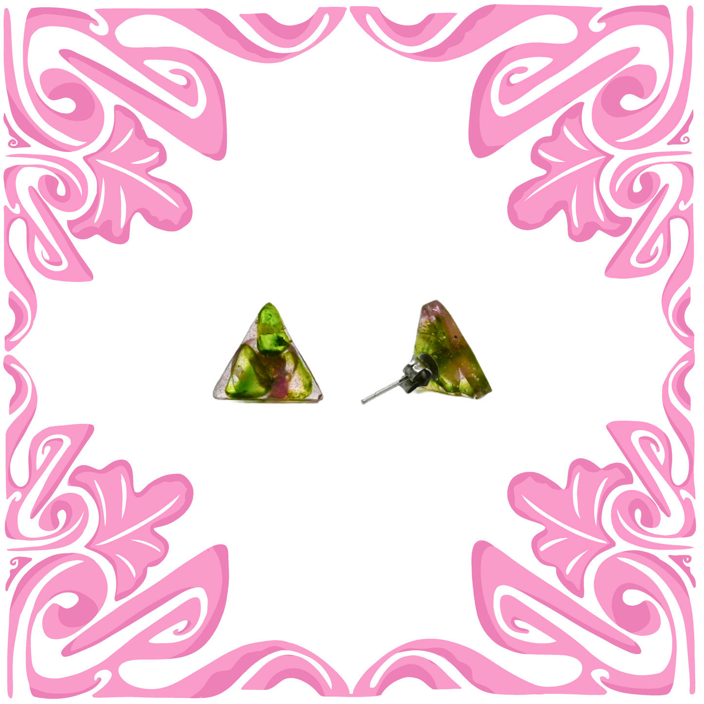GREEN & PINK TRIANGLE EARRINGS