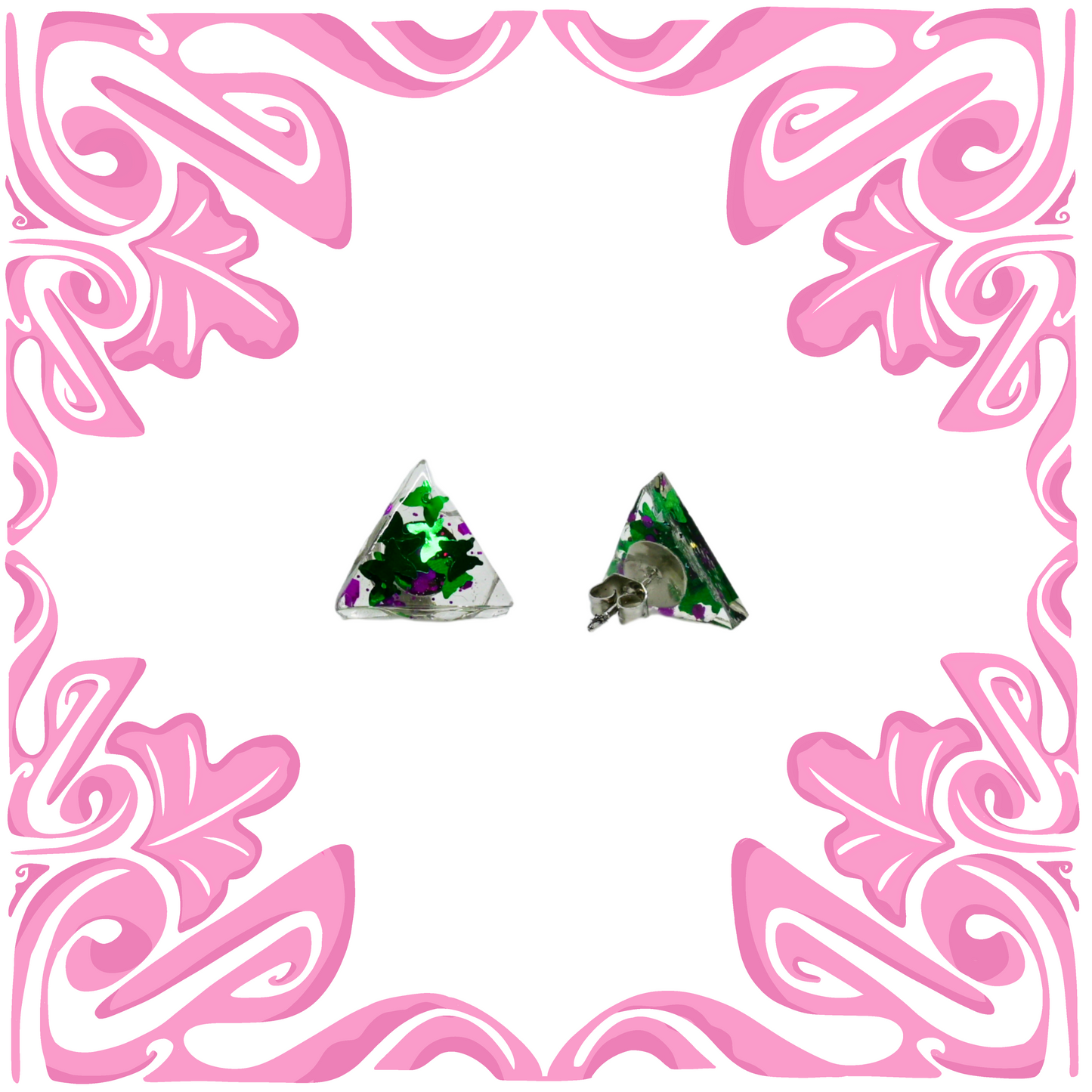 GREEN & PINK BUTTERFLY TRIANGLE EARRINGS