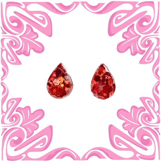 RED RAIN DROP HEXAGON EARRINGS