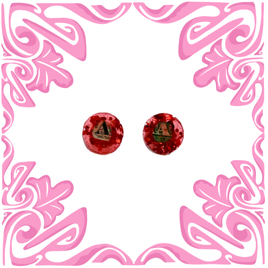 RED HEXAGON MONEY LETTER "A" EARRINGS