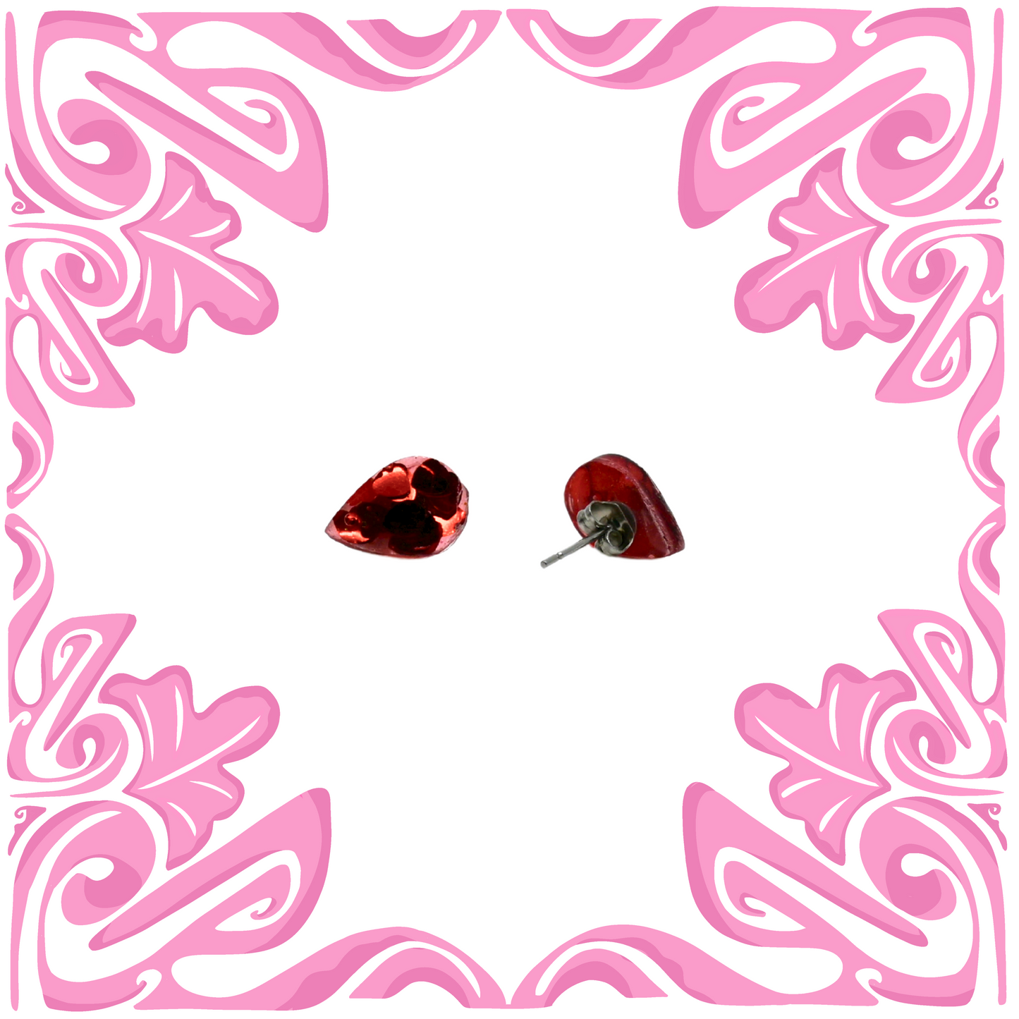 RED RAIN DROP HEART EARRINGS