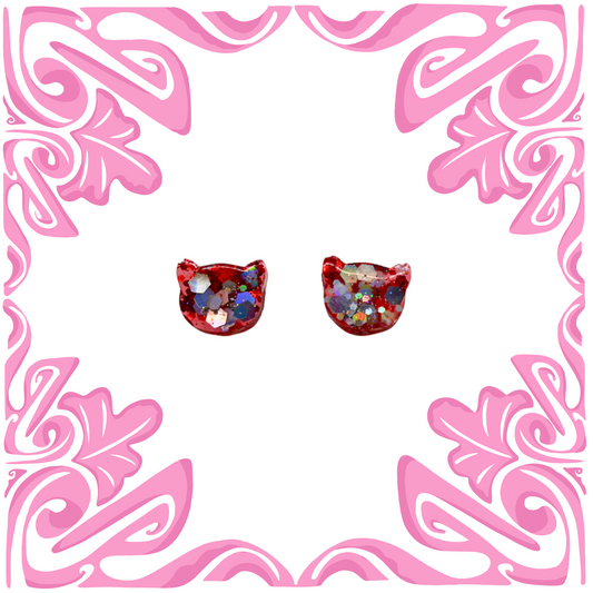 RED GLITTER KITTY EARRINGS