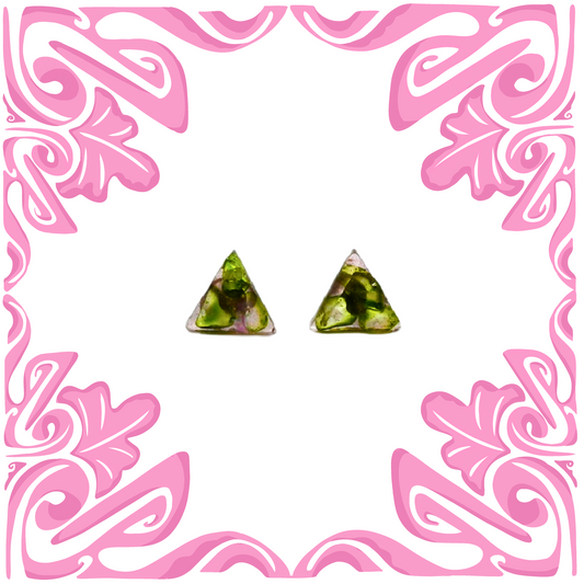 GREEN & PINK TRIANGLE EARRINGS